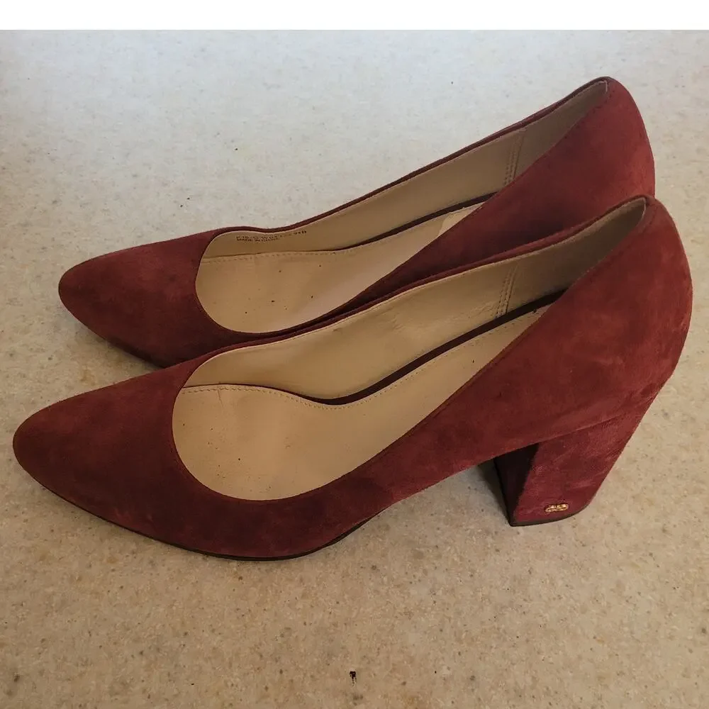 Cole Haan Alanna Grand.OS Pumps 9.5 Tawny Port Suede Block Heel Burgundy Red